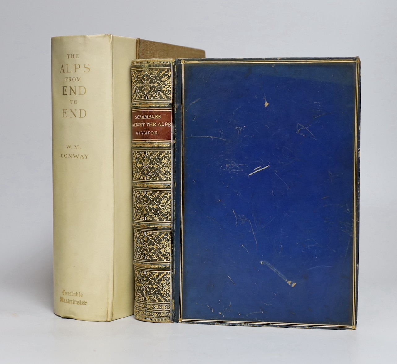 Whymper, Edward - Scrambles Amongst the Alps in the Years 1860-69, 2nd edition, 8vo, blue morocco gilt, John Murray, London, 1871 and Conway, Sir William Martin - The Alps from End to End, illustrated by A.D. M’Cormick,